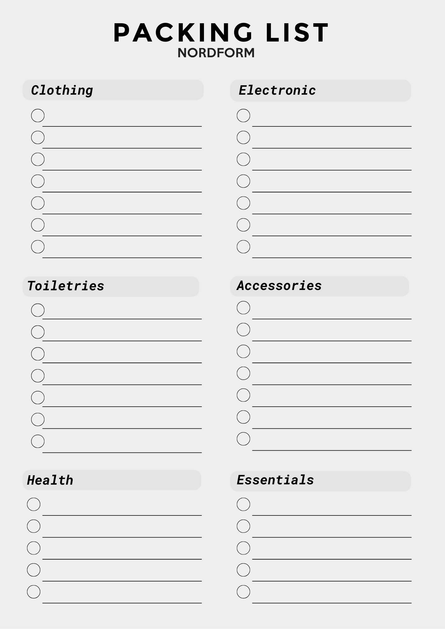 Weekend Trip Packing List - empty