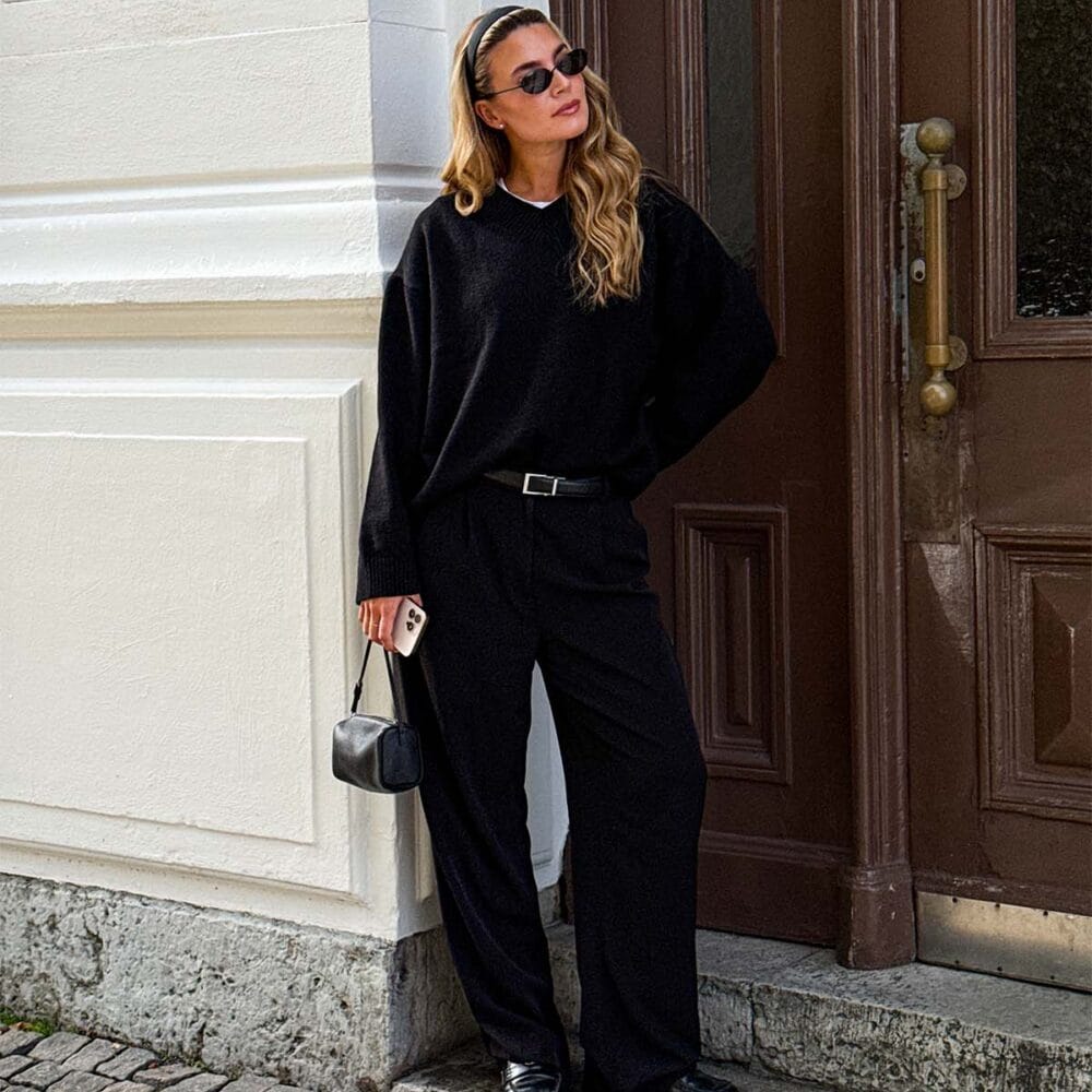 Schwarzes Leder / Modern Silber